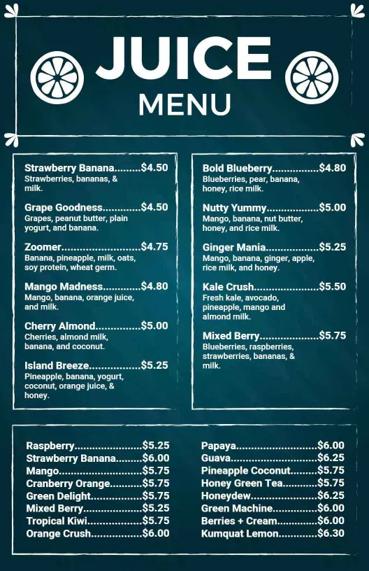 Chalkboard Style Juice Menu Template