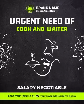 Chalkboard Style Restaurant Hiring Cook and Waiter Poster Template