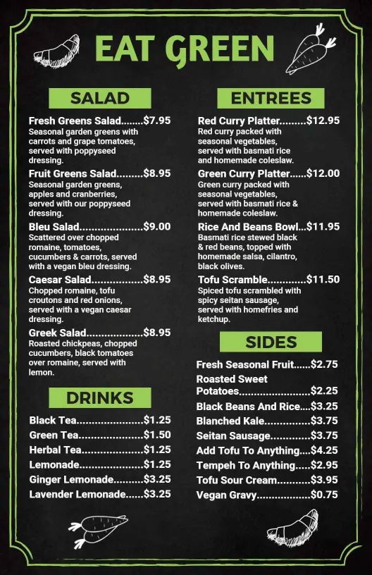 Chalkboard Vegan Restaurant Menu Template