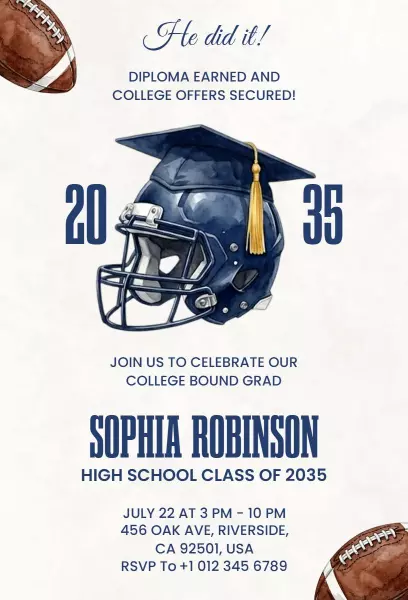 Championship Football Themed Graduation Celebration Invitation Template