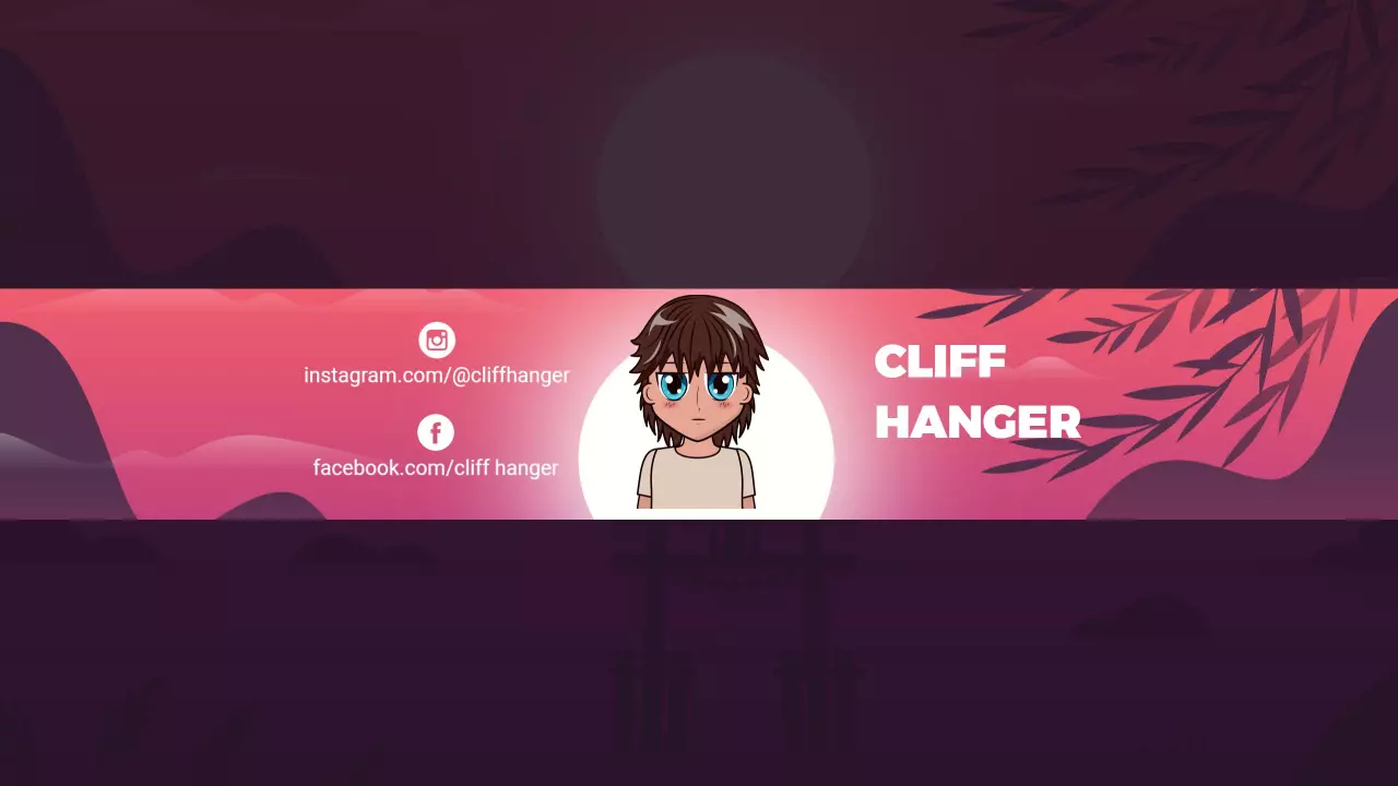 Character Illustration with Pink and Purple Sunset YouTube Banner Template