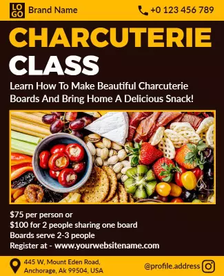 Vibrant Yellow Charcuterie Class Food Workshop Flyer Template