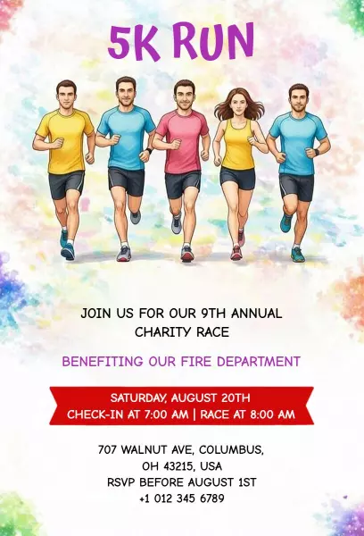 Charity 5K Run Event Fundraiser Sports Invitation Template