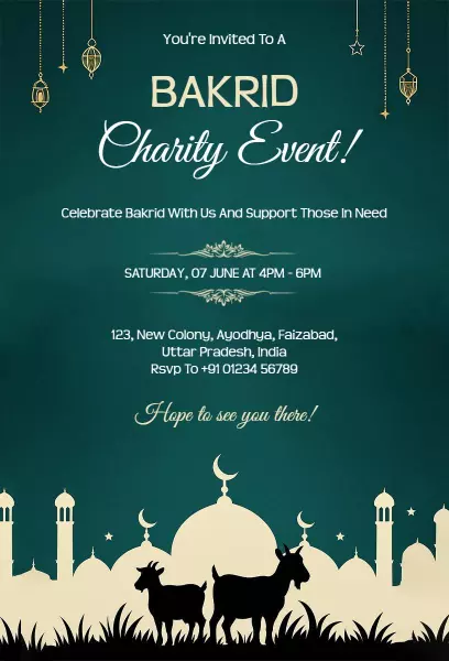 Charity Celebration Heartwarming Bakrid Invitation Template