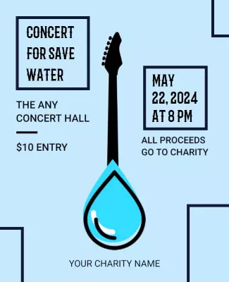 Charity Concert for Save Water in Blue Theme Poster Template