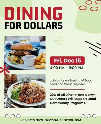 Charity Event Dining for Dollars Restaurant Flyer Template