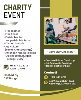 Modern Green Charity Event with Family Activities Flyer Template