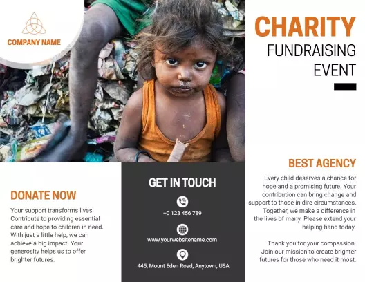 Charity Fundraising Event Children Support Donation Brochure Template