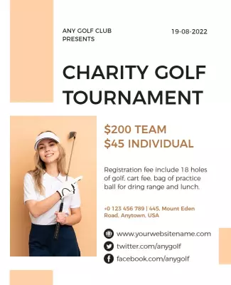 Bright Orange Charity Golf Tournament Registration Flyer Template