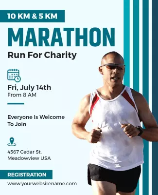 Sporty Blue Charity Marathon Running Event Flyer Template