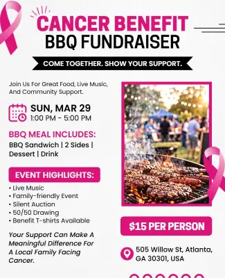 Charity Pink Themed Cancer Benefit BBQ Fundraiser Flyer Template