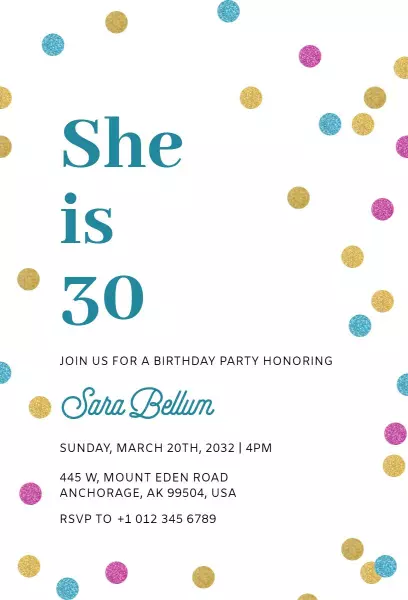 Charming 30th Birthday Celebration with Colorful Confetti Invitation Template