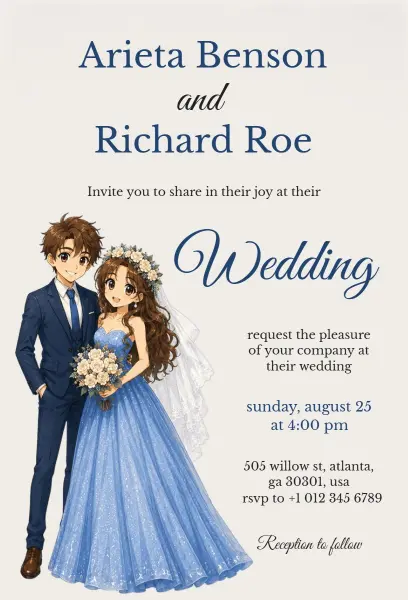 Charming Anime Couple Wedding Invitation Flyer Template