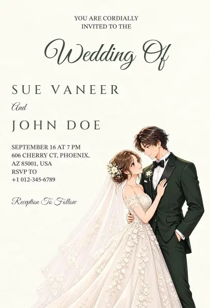 Charming Anime Wedding Romance Celebration Invitation Template