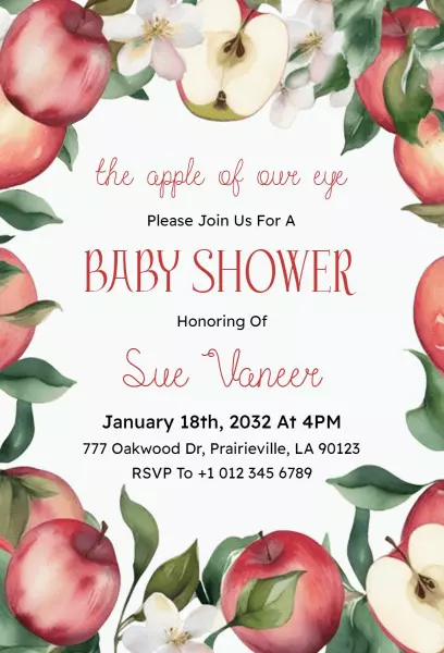 Charming Apple Orchard Themed Baby Shower Invitation Template