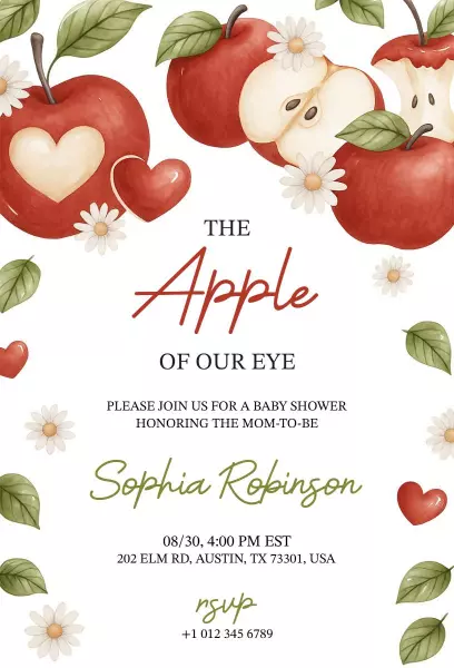Charming Apple Themed Baby Shower Celebration Invitation Template