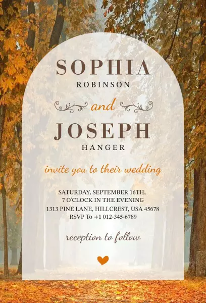 Charming Autumn Forest Fall Wedding Celebration Invitation Template
