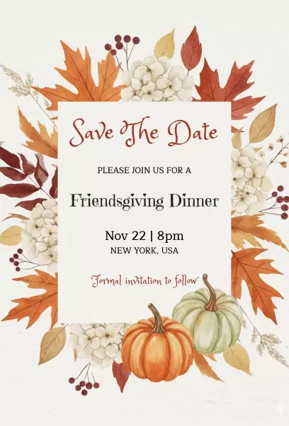 Charming Autumn Friendsgiving Dinner Celebration Invitation Template