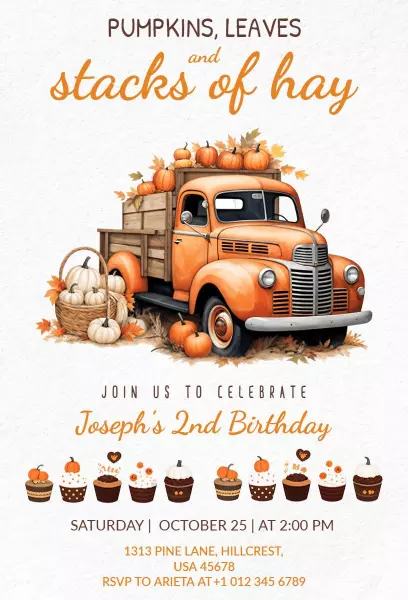 Charming Autumn Harvest Birthday Celebration Invitation Template