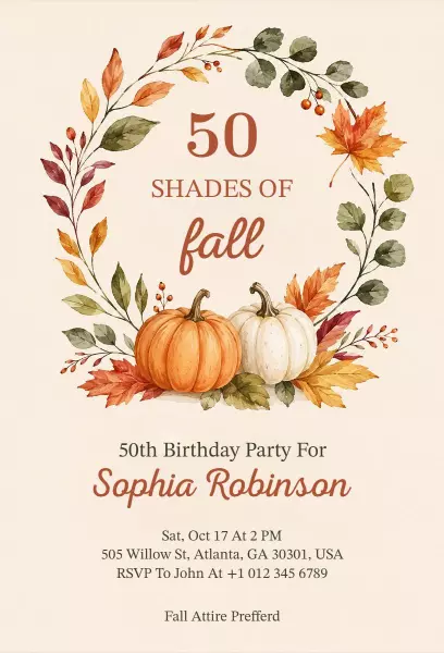 Charming Autumn Leaves 50th Birthday Celebration Invitation Template