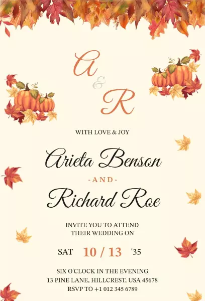 Charming Autumn Leaves Fall Wedding Celebration Invitation Template