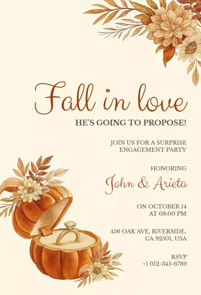 Charming Autumn Surprise Engagement Party Invitation Template