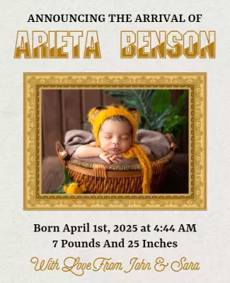 Charming Baby Announcement with Warm Earthy Tones Poster Template