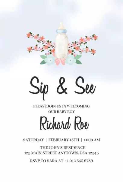 Charming Baby Boy Sip & See Celebration Invitation Template