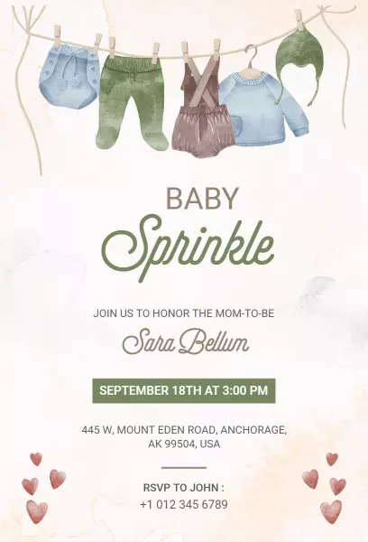 Charming Baby Clothes Theme Baby Sprinkle Invitation Template