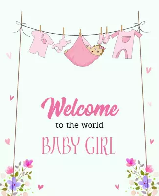 Charming Baby Girl Welcome Announcement Poster Template