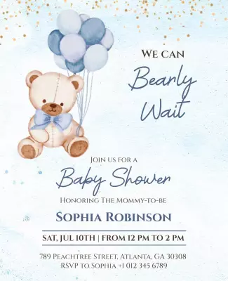 Charming Baby Shower Invitation with Bear and Balloons Poster Template