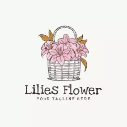 Charming Basket Featuring Pink Lilies Flower Arrangement Logo Template