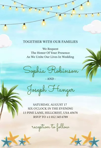 Charming Beach Wedding Celebration Tropical Paradise Invitation Template
