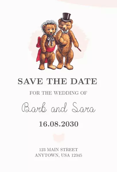 Charming Bear Love Story Save The Date Wedding Invitation Template