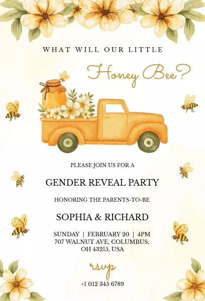 Charming Bee-Themed Gender Reveal Celebration Invitation Template