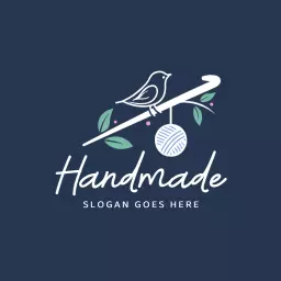 Charming Bird and Yarn Illustrating Handmade Crafts Logo Template
