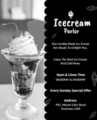 Charming Black and White Ice Cream Parlor Promotion Poster Template