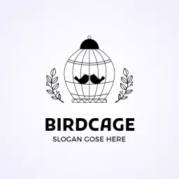 Charming Black Birdcage Featuring Birds and Leaves Logo Template