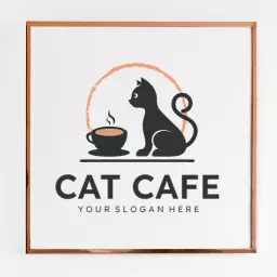 Charming Black Cat and Coffee Cup Design for Cat Cafe Logo Template