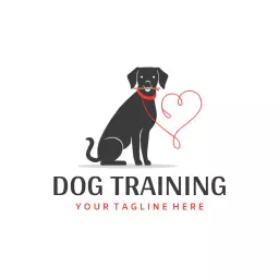 Charming Black Dog with Heart and Leash in Dog Training Logo Template