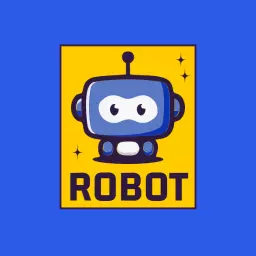 Charming Blue and Yellow Retro Robot Character Logo Template