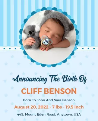 Charming Blue Baby Birth Announcement Poster Template