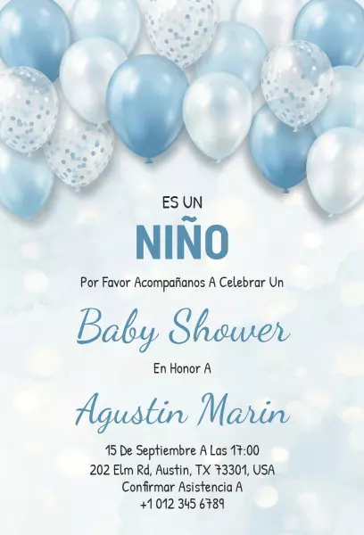 Charming Blue Balloon Celebration Baby Shower Invitation Template