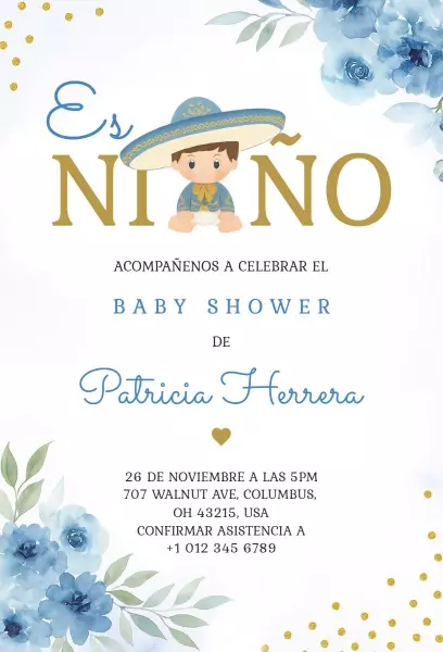 Charming Blue Boy Baby Shower Celebration Invitation Template