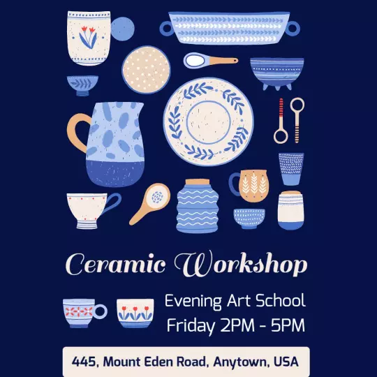 Charming Blue Ceramic Workshop Art Event Promotion Ad Template