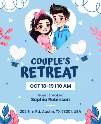 Charming Blue Couples Retreat with Illustrative Theme Poster Template