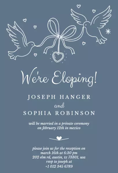 Charming Blue Dove Elopement Ceremony Invitation Template