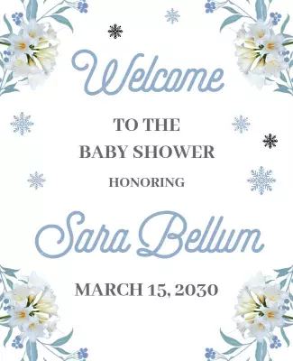 Charming Blue Floral Baby Shower Welcome Poster Template