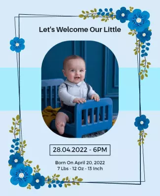 Charming Blue Floral Baby Welcome Announcement Poster Template