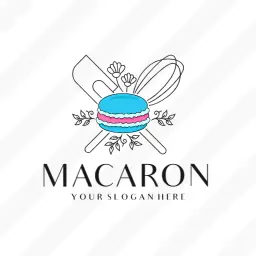 Charming Blue Macaron with Whisk and Floral Elements Logo Template